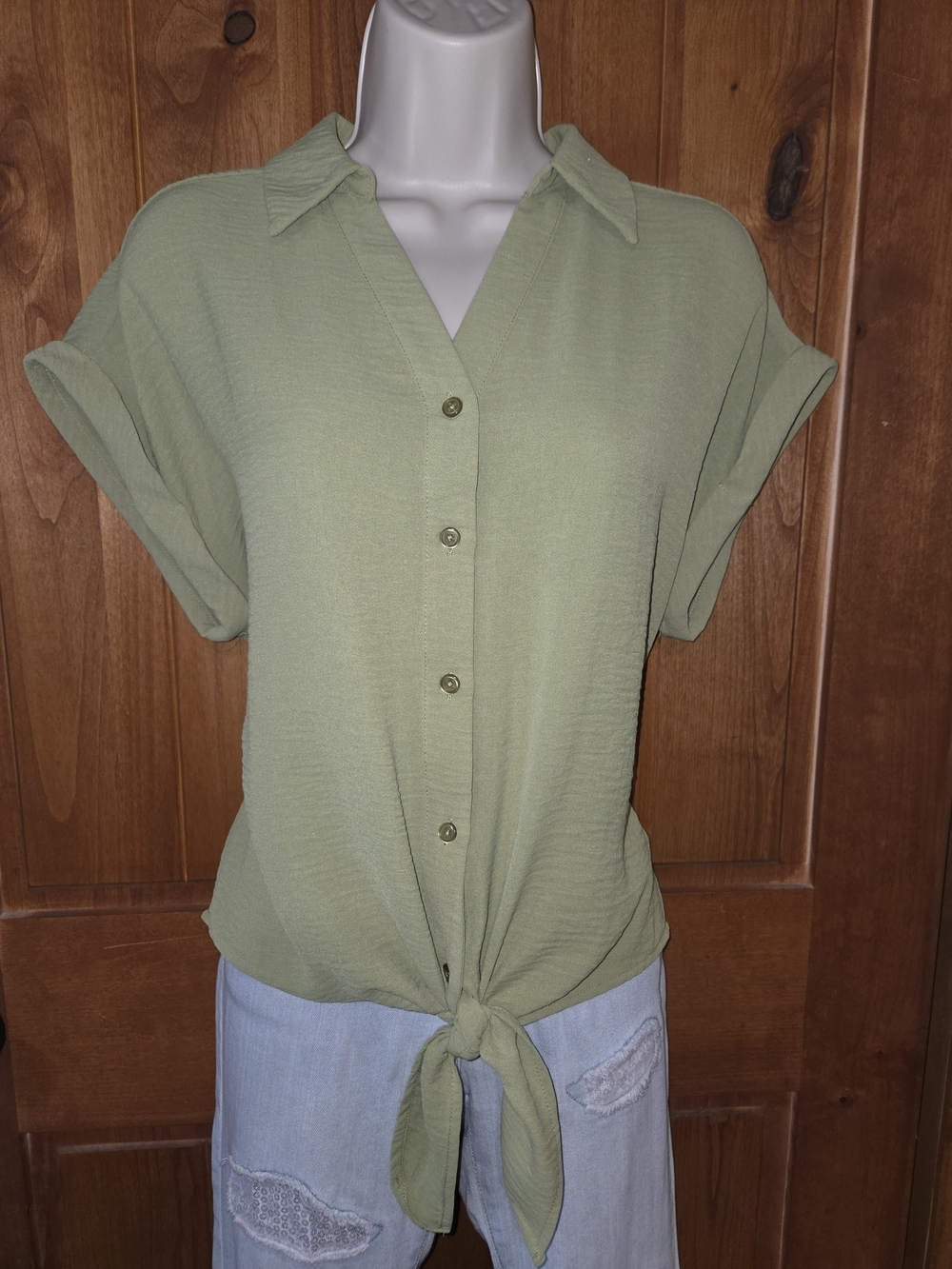 Adrianna Papell Olive Tie-Front‎ Button Blouse